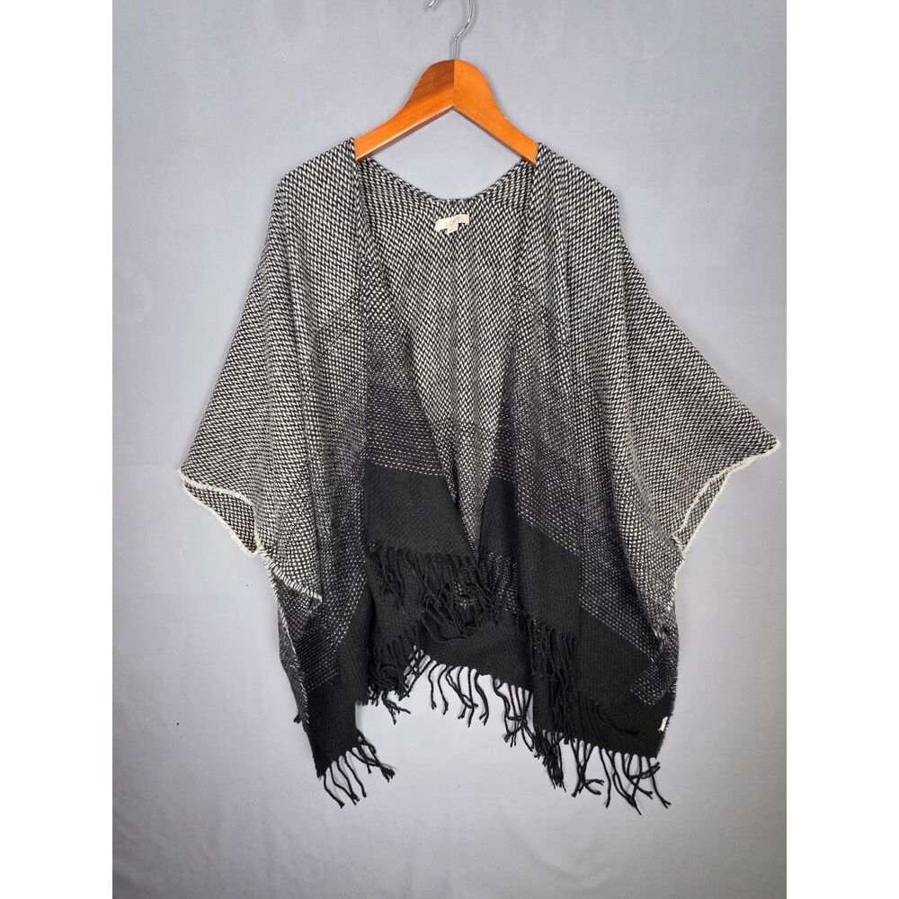Loft Poncho Open Front Sweater Shaw Black and Grey Knit One Size Cozy Winter